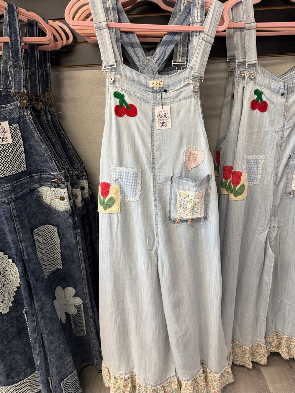 POL Light Blue Patchwork Wide-Leg Denim Overalls - Picture 8 of 13